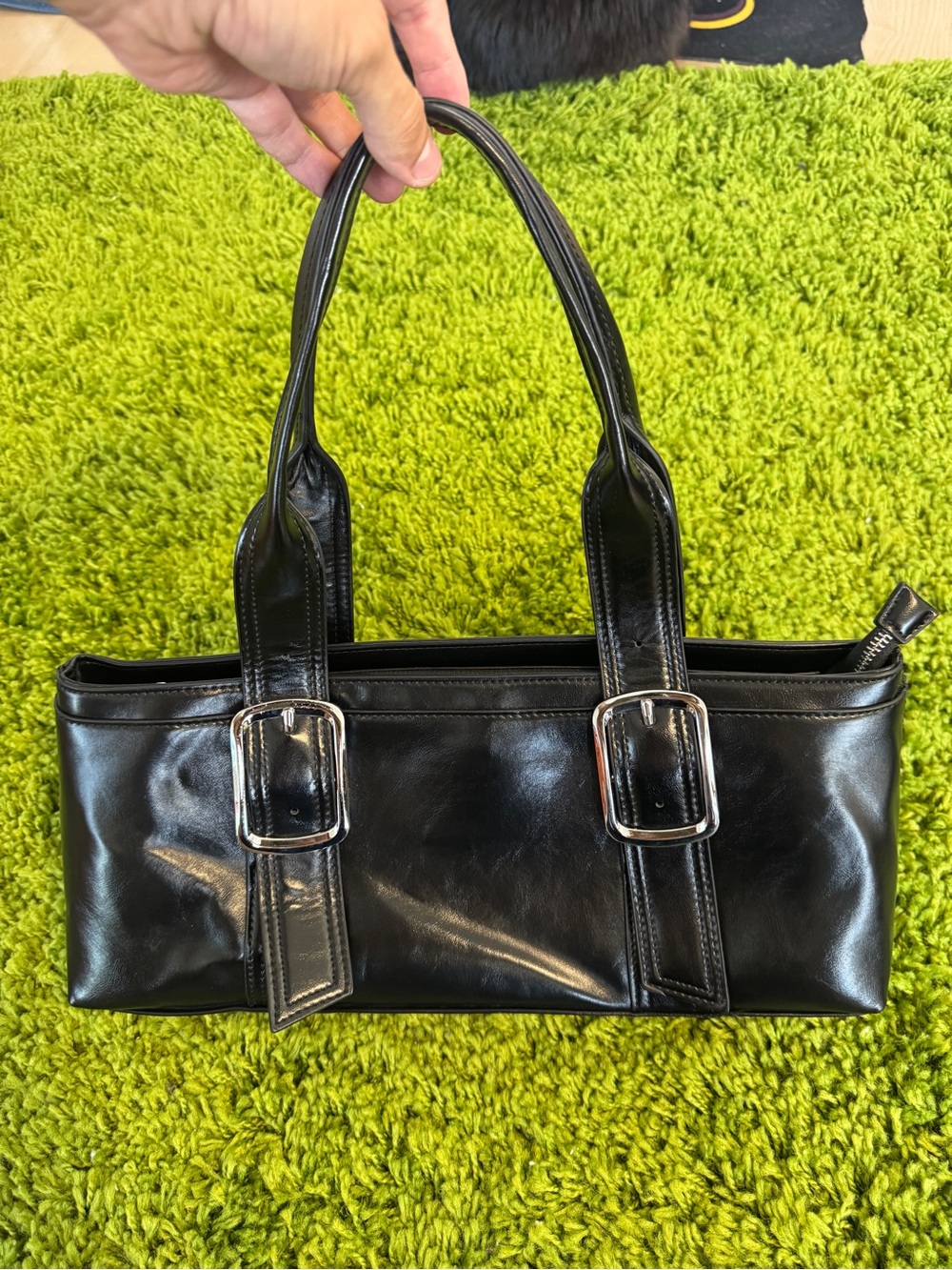 Rachel Zoe Black Leatherette Shoulder Bag with Buckle Straps
